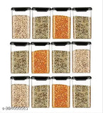 A set of twelve transparent air tight square plastic grocery containers, black