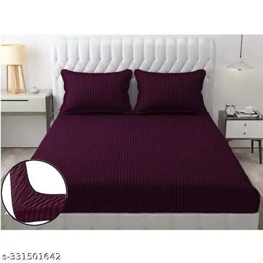 Radrugs wine Striped Satin Fitted Bedsheets - Superfine, polycotton microfiber, elastic borders, adult-sized bedding for summer, premium quality like hotel sheets