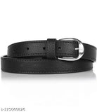 Handmade trendy PU leather black belt for women, solid pattern, suitable for casual or formal occasions. Available sizes: 26", 28", 30", 32", 34", 36", 38", and 40". Made in India