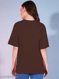 Dark brown t-shirt with short sleeves, graphic design on front