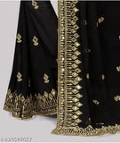 Black embroidered saree with gold accents