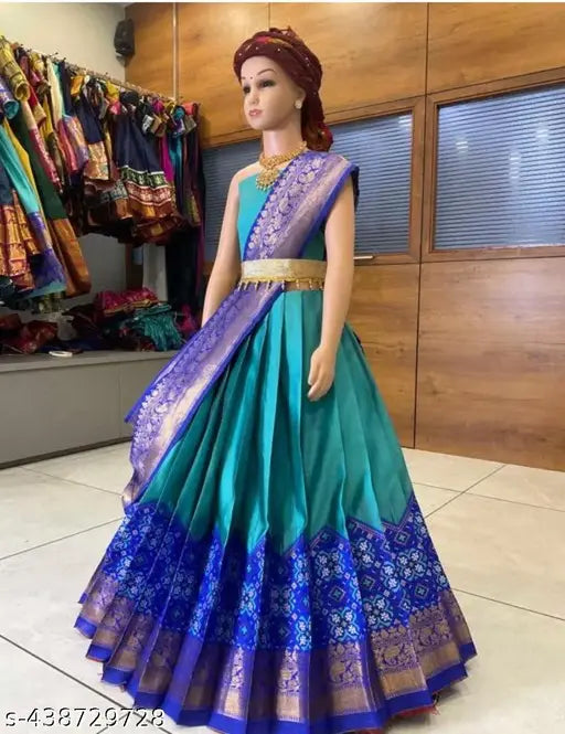 Kids trending art silk lehenga Narayan pet, free size, short sleeves, self-design ethnic motif