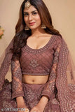 Stylish semi-stitched net lehenga choli with chain work and embroidered dupatta, free size for girls and women
