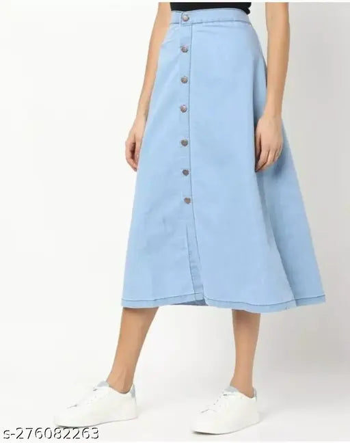 Light blue denim midi skirt