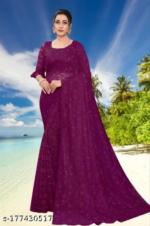 Trendy net saree with self-design pattern, free size for women, made in India