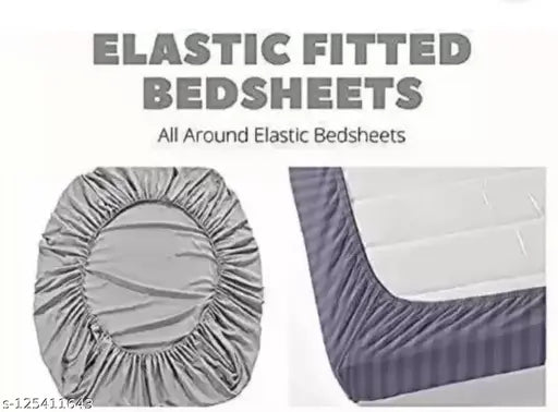Premium King Size Fully Elastic Fitted Bedsheet All Around 360 degree Fits upto12 Inch Mattress with 2 Contrast Pillows