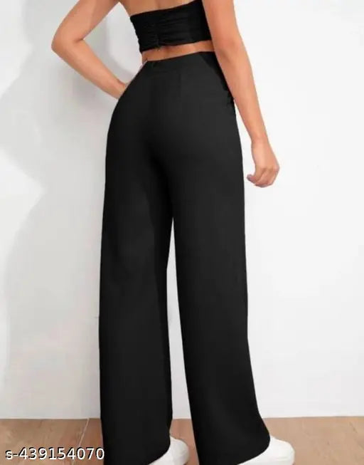New trendy cotton blend trousers for girls, solid navy blue with button detail