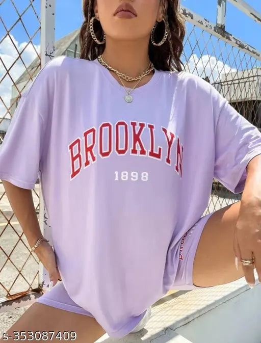 Oversized purple drop shoulder t-shirt for women