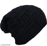 Black ribbed fleece beanie, knit winter cap