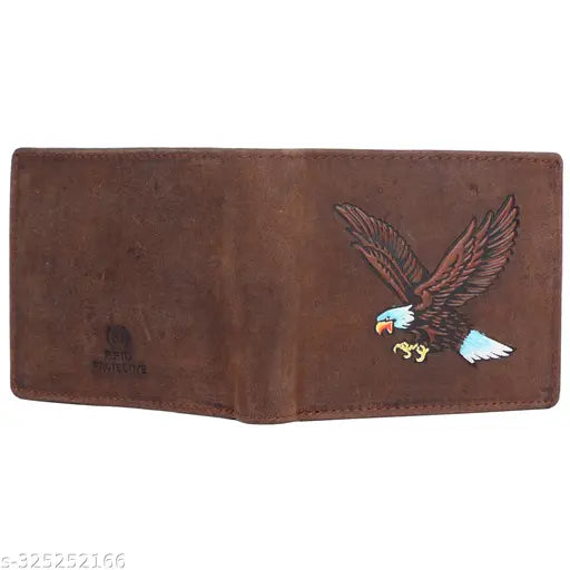 Brown genuine leather SKINBULL wallet with RFID blocking, featuring 5 compartments, hand-stitched and dyed, ideal for gifting to men