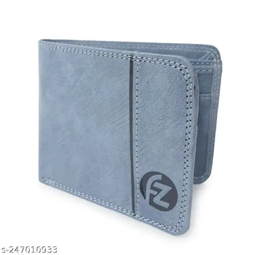 Fashion Zone blue faux leather men's wallet, stylish design with 3 credit card slots, 2 secret & 2 currency compartments, made in India