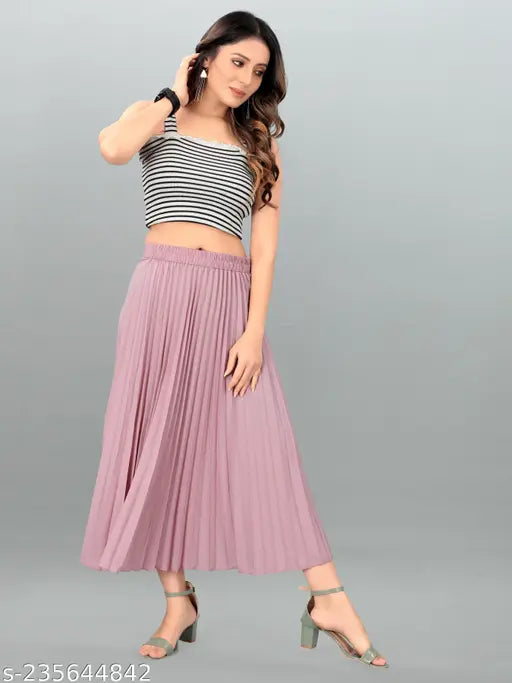 Stylish pink women's skirt with ruffle bottom