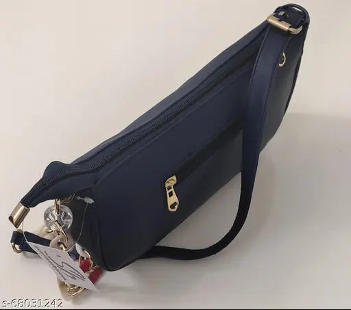 Vogue women slingbag, blue shiny lightweight SKU fabric, adjustable belt, buy now