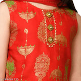 Red rayon sharara set with c-cut print, trending fashion for girls aged 2-8 years, India origin