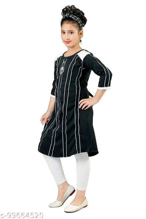 Cotton blend embellished net kurti for girls (3/4 sleeves), Indian fashion for 4-10 years