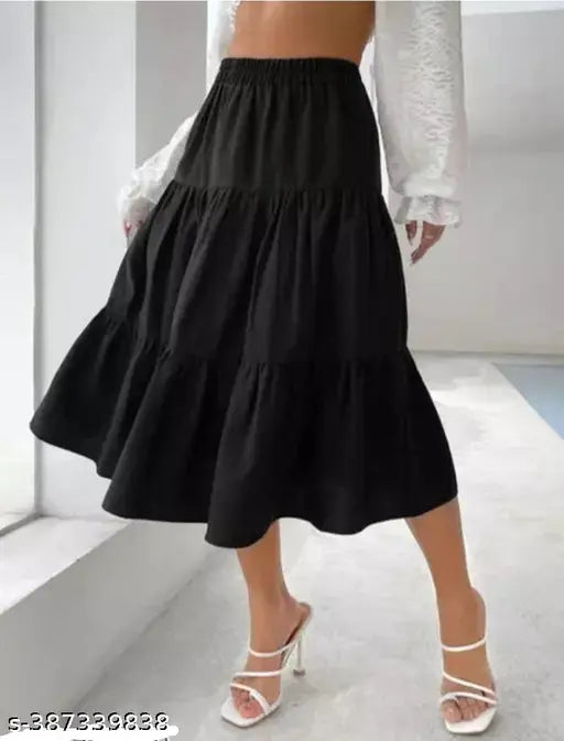 Black pleated midi skirt with side slits