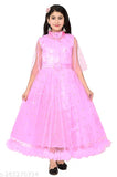 Girls pink net frock dress, embellished three-quarter sleeve, 100% net, size 3-4 years (bust 22in, length 32in)