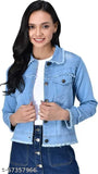 Long-sleeved solid denim jacket for women, classic Indian-made women's fashion