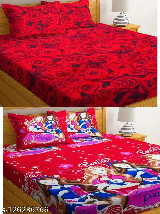 Colorful comforter set with cartoon characters and red pillows, for double bed