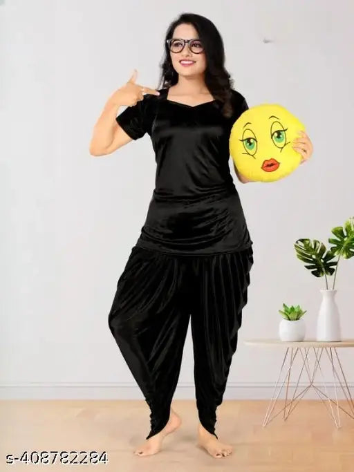 Satin patiyala night dress, women's solid-colored Indian sleepwear