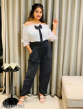 Grey printed georgette jumpsuit for girls, three-quarter sleeves, versatile fashionwear for events