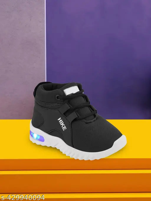 Black children's sneakers with LED lights, red laces