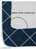 Glace cotton fitted king size double bed sheet with 2 pillow covers, blue and checkered pattern. Elastic corners for perfect fit on mattresses up to 8 inches deep. Machine washable
