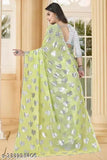 Yellow printed saree with silver design