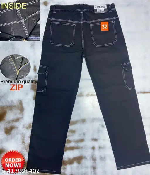 Black denim six-pocket jeans for men, solid design, size 28 (28x39x34), Made in India