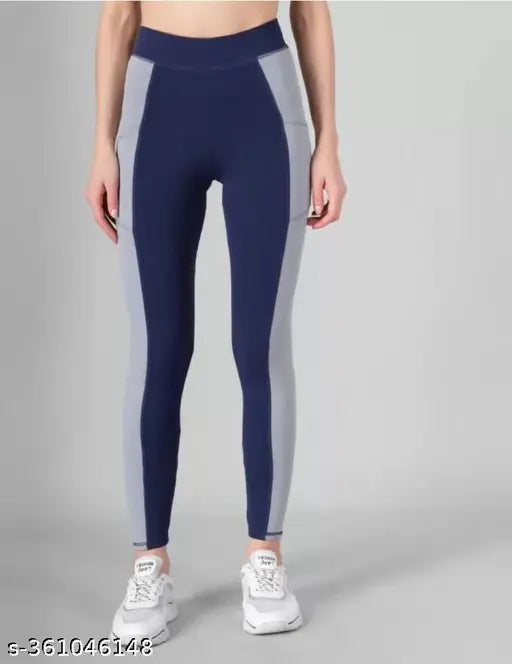 Stretchable striped gym leggings, 90% polyester and 10% spandex, available in sizes 28-40 inches for women's workout and yoga