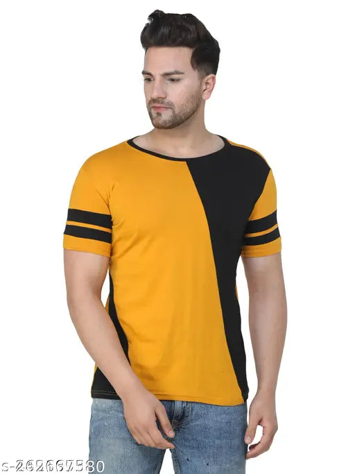 Classic Designer Men's Colorblocked Cotton Blend Short Sleeve T-shirt, 100% cotton, regular fit, printed care instructions included