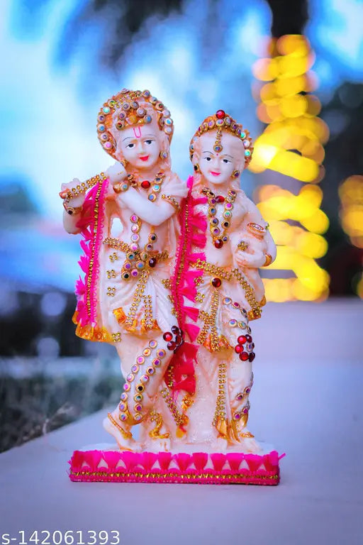Resin Lord Radha Krishna statue, vibrant Indian decor for pooja rooms or home/office interiors
