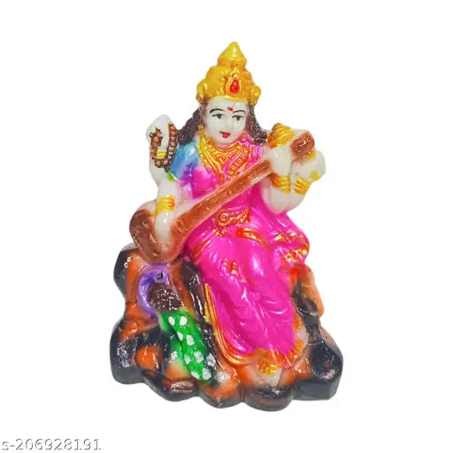 Pearl-colored marble Saraswati idol decorative showpiece, 95cm tall