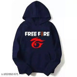 Unisex-Kids Wear Cotton Hooded Neck & Free Fire Printed Blue Hoodie