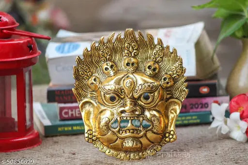Articia metal face mask negative energy remover nazar battu evil eye protector wall hanging 6 inch golden