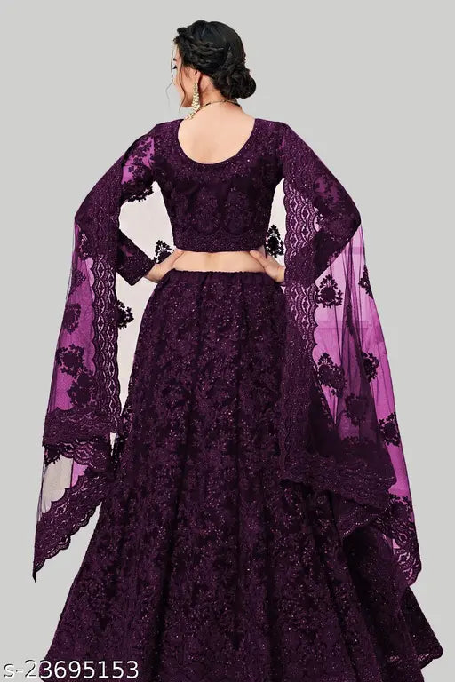 White embroidered choli and net dupatta set, Md9105WINE Indian semi-stitched topwear & bottomwear with satin and satin dupatta