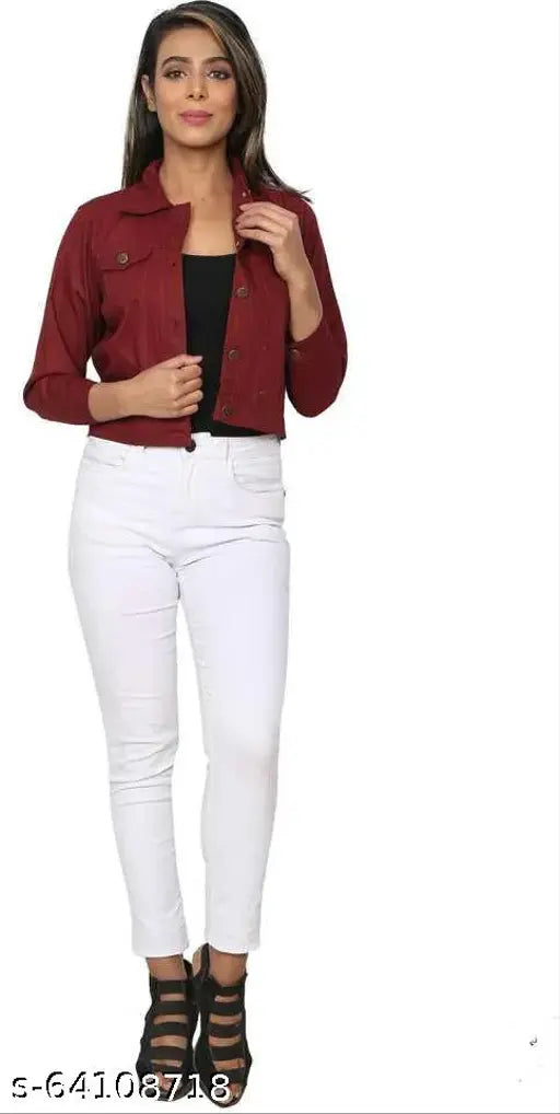 3/4th Sleeve Self Design Women Denim Jacket
