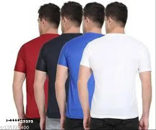 Polyester men's multi-colored T-shirt combo pack - solid round neck and short sleeve options available in sizes S to XXL