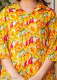 yellow rayon kurti plajo set with printed net palazzos, vibrant and stylish Indian fashion for women