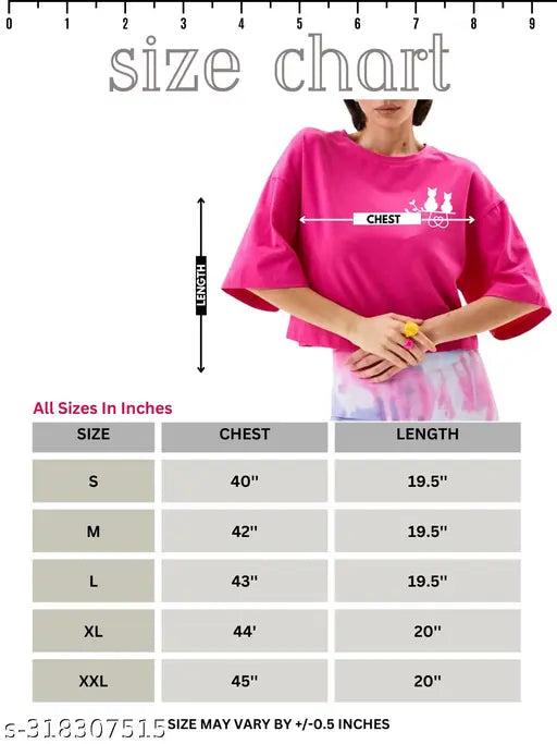 Magenta cotton blend round neck half sleeve crop top with happy cat print, perfect for girls and women's casual fashion