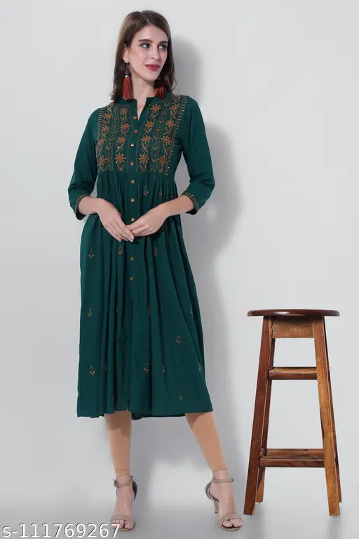 Rayon embroidered kurta with sequins, three-quarter sleeves, by PURVIJA KURTIES, India