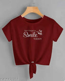 Women's Lycra KNOT crop top, smile today printed in vibrant colors, made in India