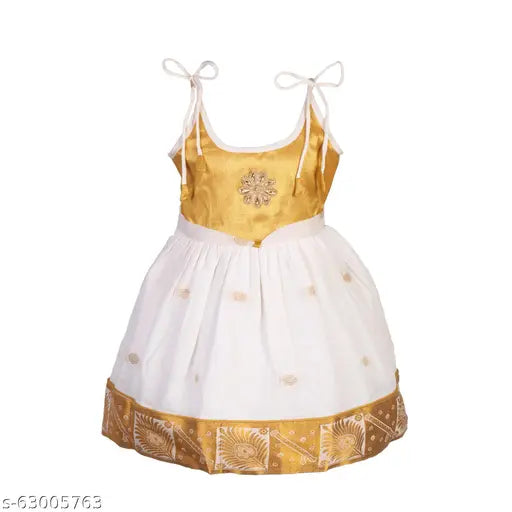 Sleeveless cotton traditional ethnic wear frock, embroidered net - South Indian style baby dress, 0-6 Months to 2-3 Years