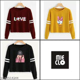 Printed women's cotton blend full sleeves t-shirt pack (3) - trendy tops for casual wear, India origin