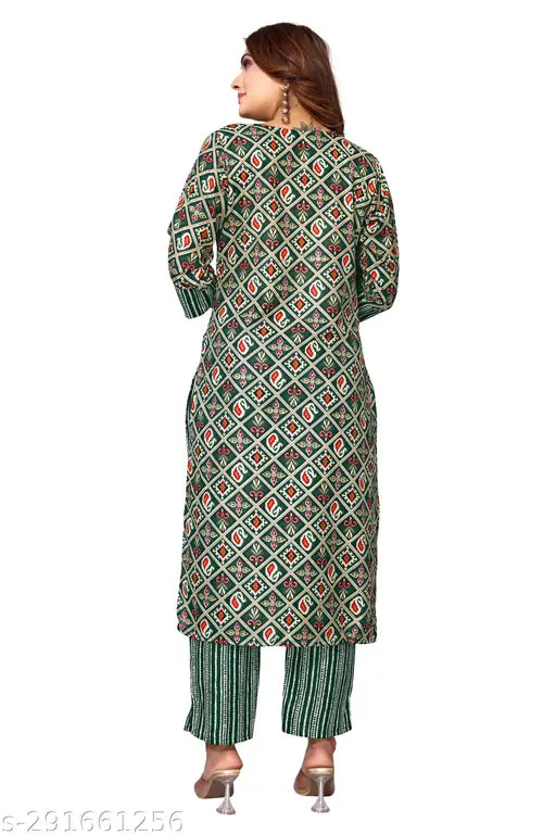 Cotton blend printed net Queen choice Kurti with cotton pants, three-quarter sleeves - Indian fashion