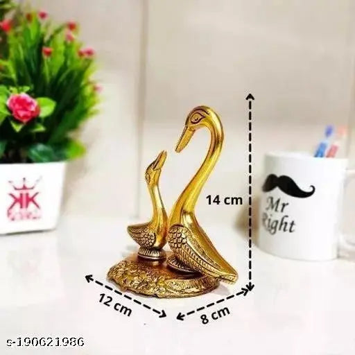 Golden brass swan pair set, home & office decoration, Indian crafted figurines