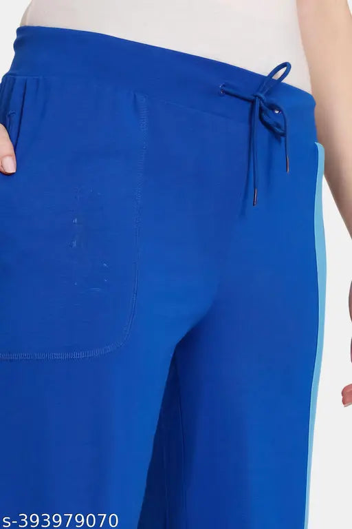 Blue women's joggers with drawstring waistband