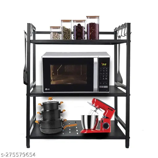 3 Shelf Tier Step With 8 hook Well Organized and Decorative Microwave Oven Stand,oven holder,oven stand rack,oven holder rack,kitchen oven stand,ovenstand for kitchen 30ltr,32ltr,50ltr suitable for all oven,oven stand for kitchen litre,