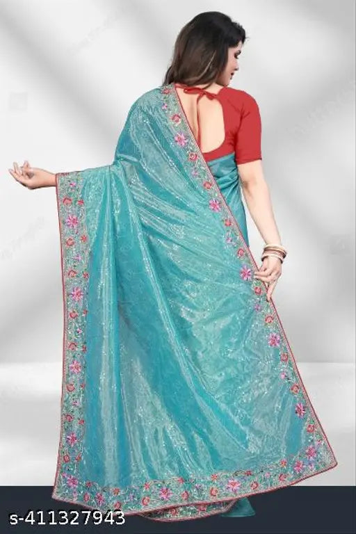 Embellished, attractive Super Net saree with separate Art Silk blouse piece, unique design may vary slightly due to photography