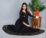 Rayon embroidered flared Anarkali Kurta, printed combo for women's festive wear, size S-5XL (36in-50in bust)